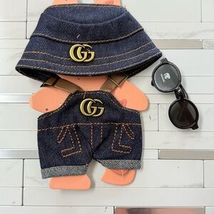 Stylish Denim Outfit with Gold Accents for Pop marts Labubu doll. New 3 pc